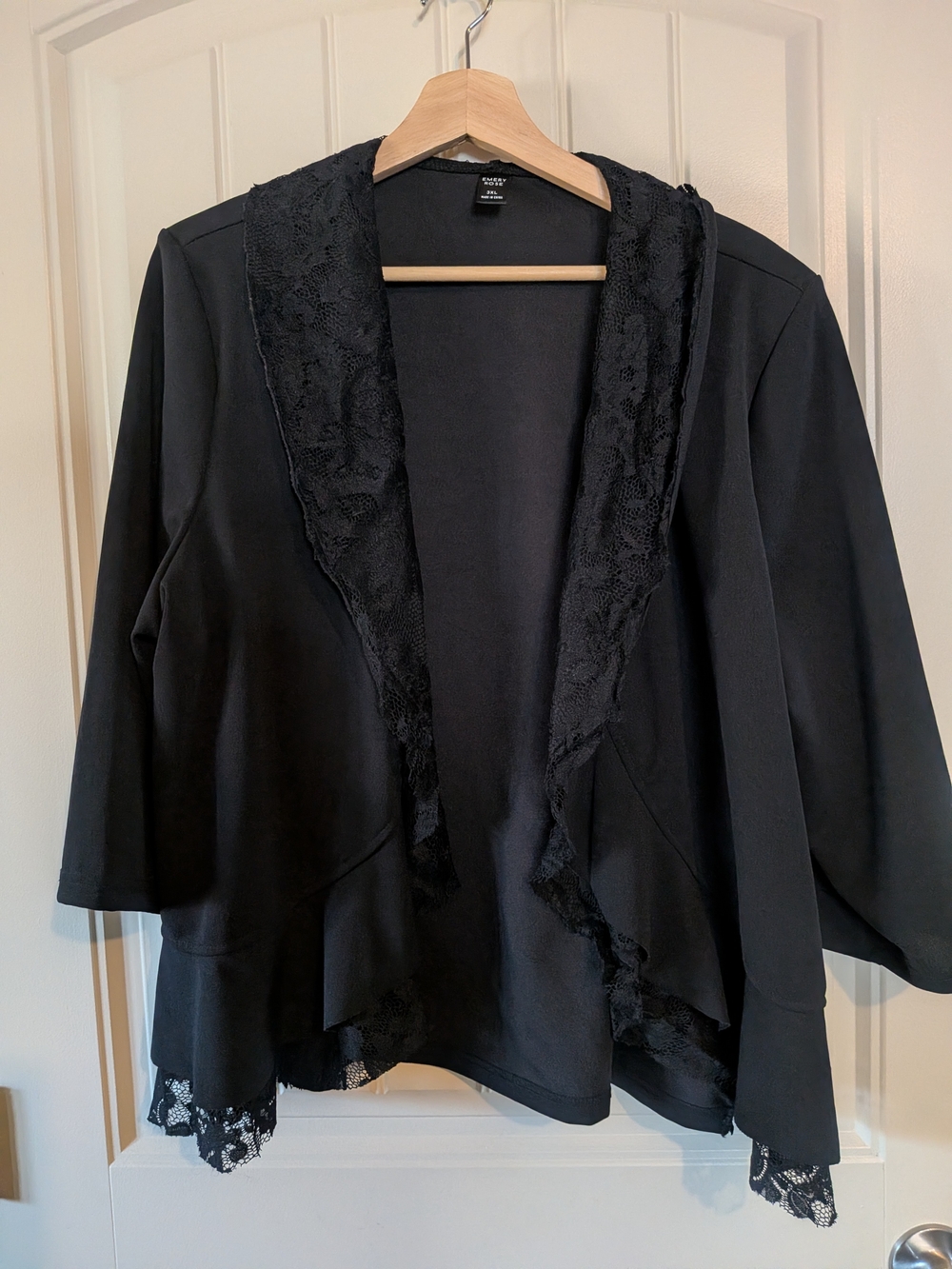 NEW! Black Lace-Trim Open Front Blazer Style Jacket